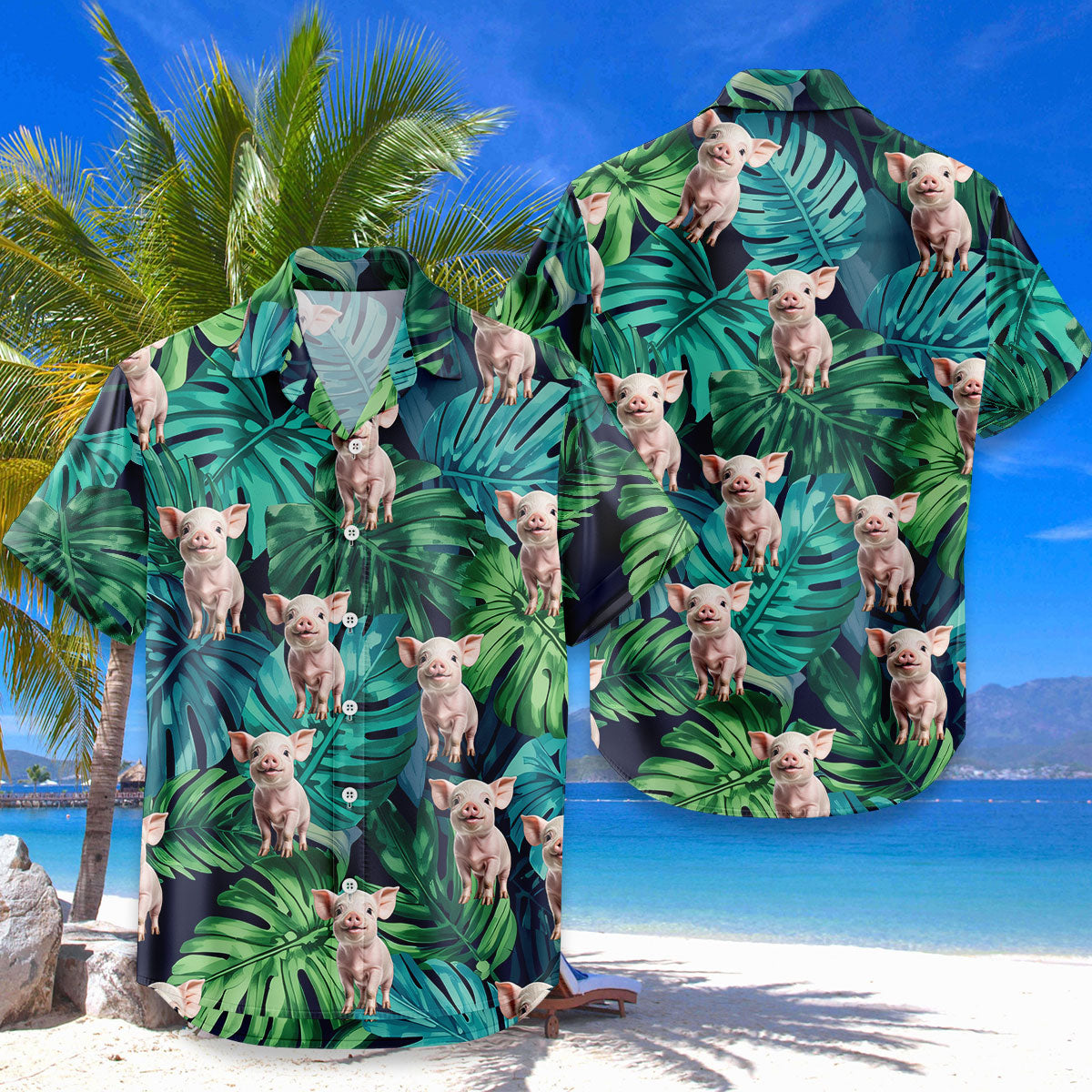 Baby Pig Hawaiian Shirt – Cute Baby Piglet Tropical Monstera Leaves Aloha | Pig Lover Gift