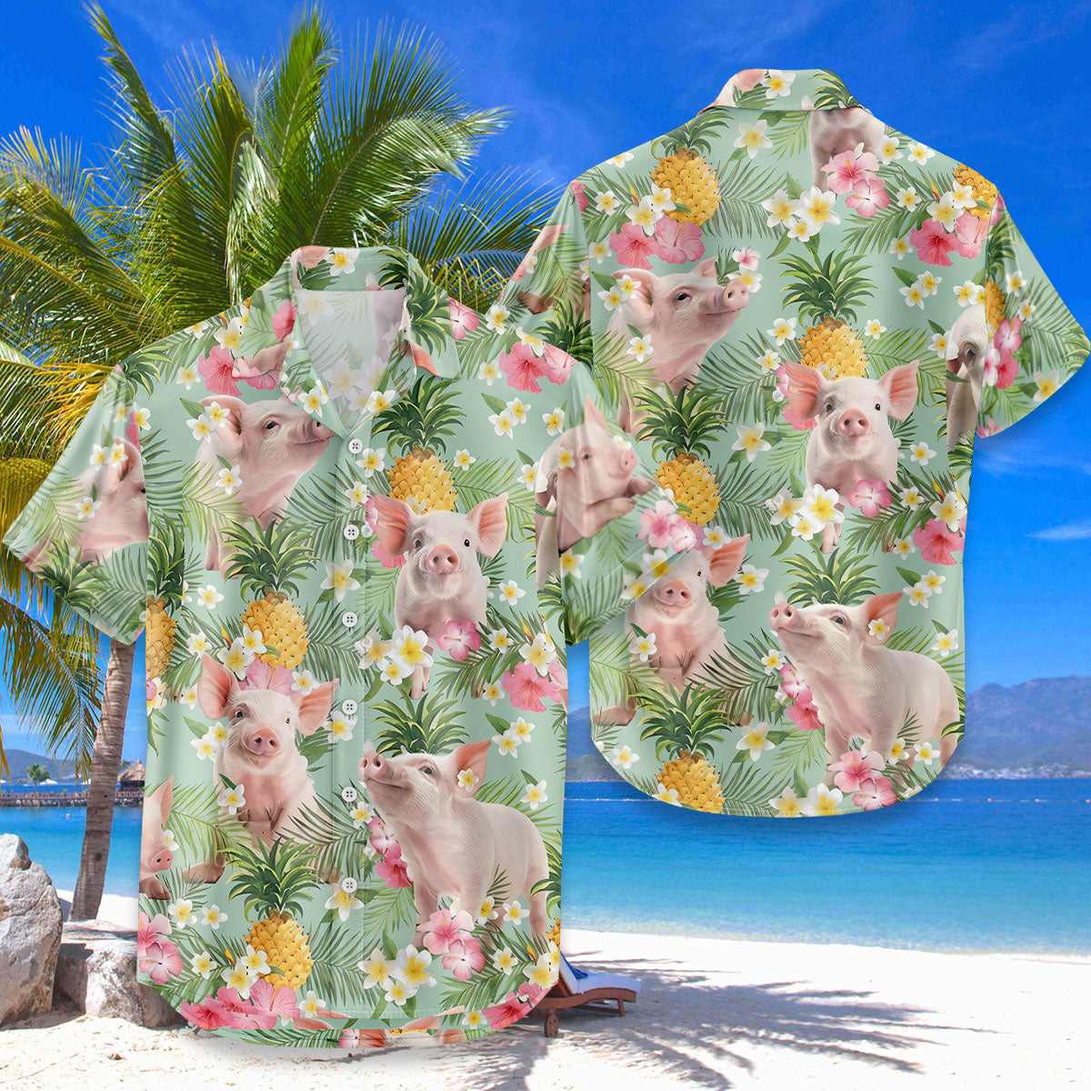 Pig Hawaiian Shirt – Cute Baby Pig Pineapple Tropical Aloha Button Down | Funny Pig Lover Gift Men Women