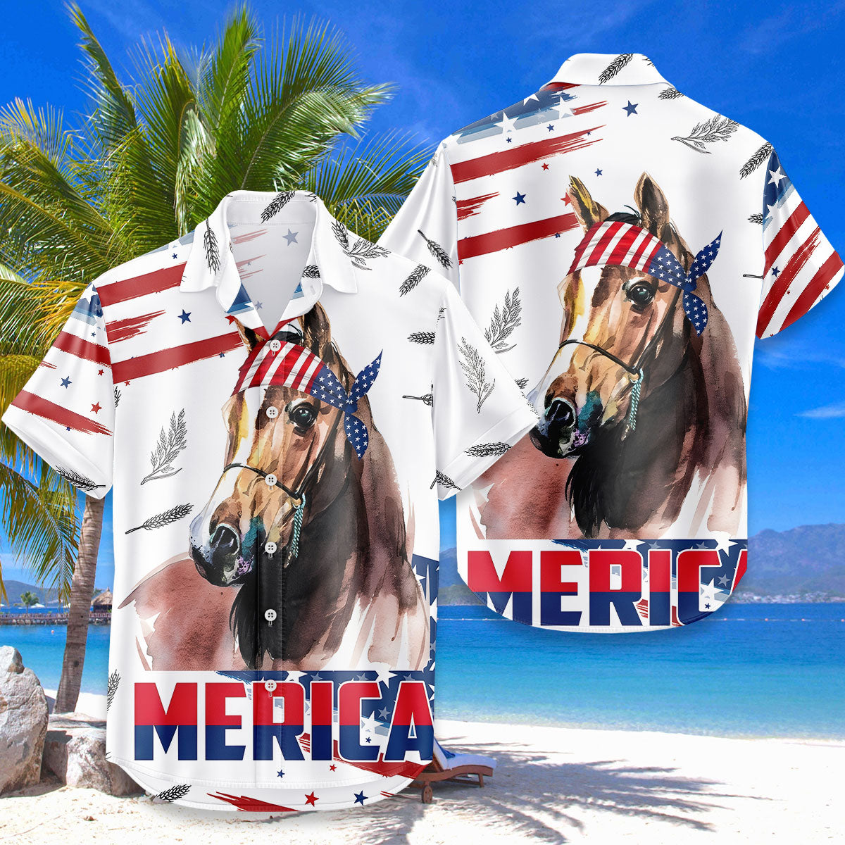 Patriotic Horse Hawaiian Shirt – Merica American Flag Horse Aloha Button Down | 4th of July Horse Lover Gift Men Women
