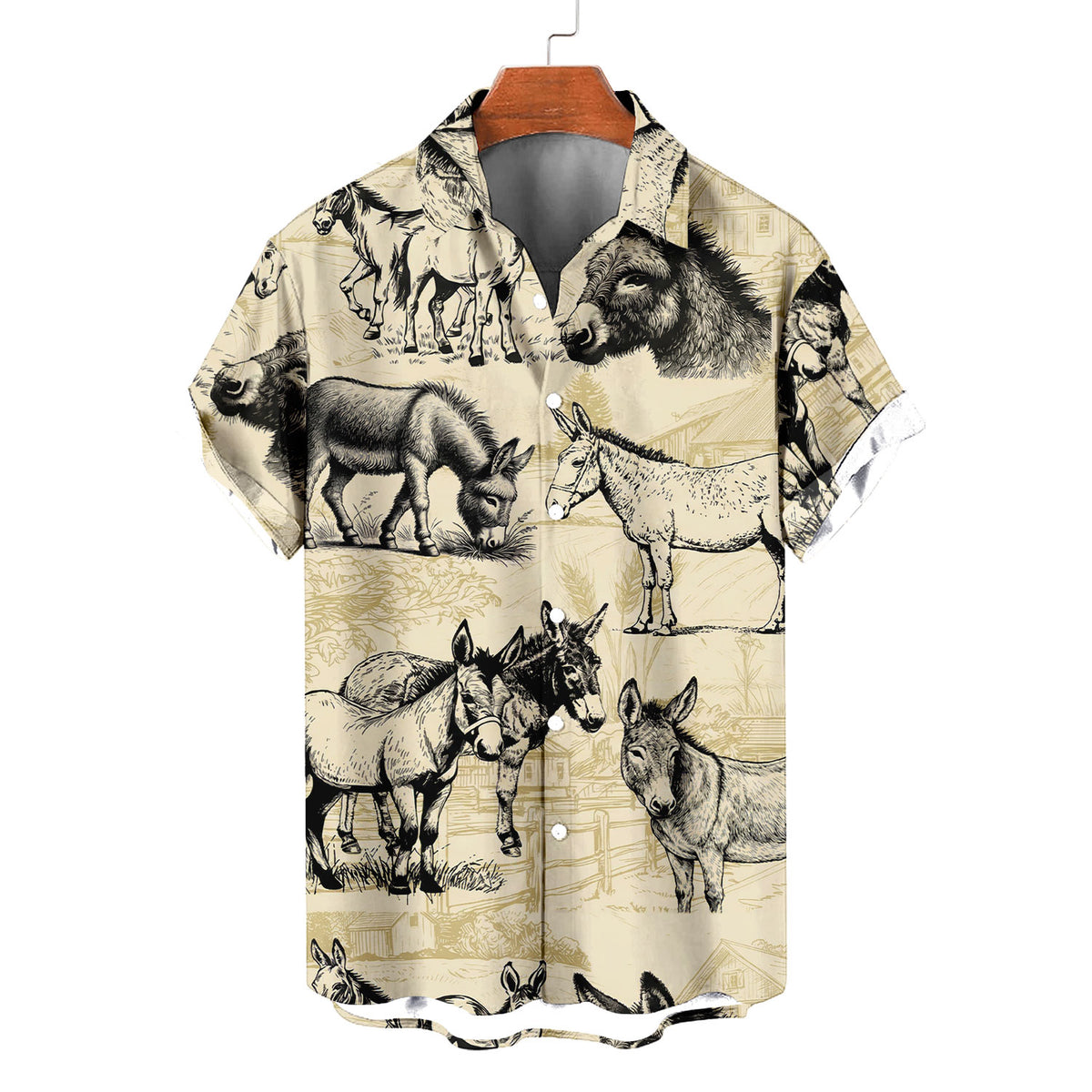 Donkey Hawaiian Shirt – Vintage Farm Donkey Sketch Aloha Button Down | Funny Donkey Lover Gift For Men