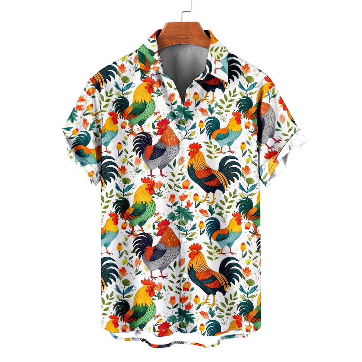 Rooster Hawaiian Shirt – Colorful Floral Chicken Farm Aloha Button Down | Funny Rooster Lover Gift Men Women