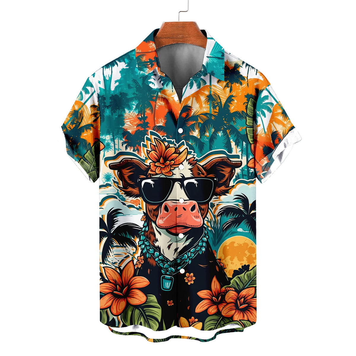 Funny Highland Cow Hawaiian Shirt – Cool Cow Sunglasses Retro Tropical Aloha | Cute Cow Lover Gift Men Women