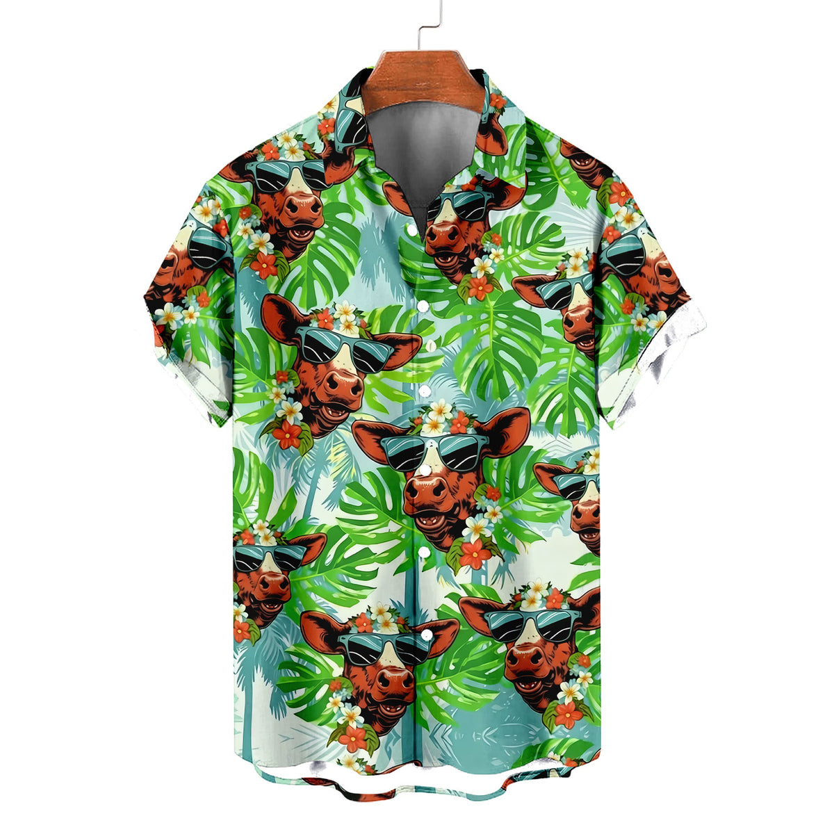 Funny Cow Hawaiian Shirt – Smiling Cow Sunglasses Monstera Tropical Aloha | Cow Lover Gift Men Women