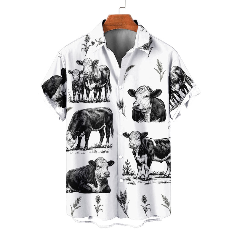 Black Angus Cattle Hawaiian Shirt – Vintage Sketch Black White Cow Farm Aloha | Cattle Rancher Gift