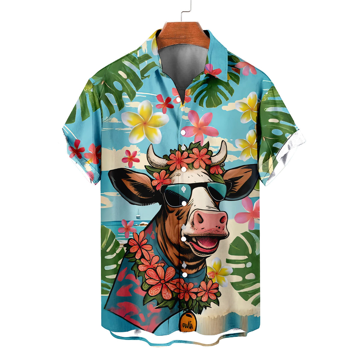 Funny Cow Hawaiian Shirt – Cool Cow Sunglasses Tropical Floral Aloha Button Down | Cow Lover Gift