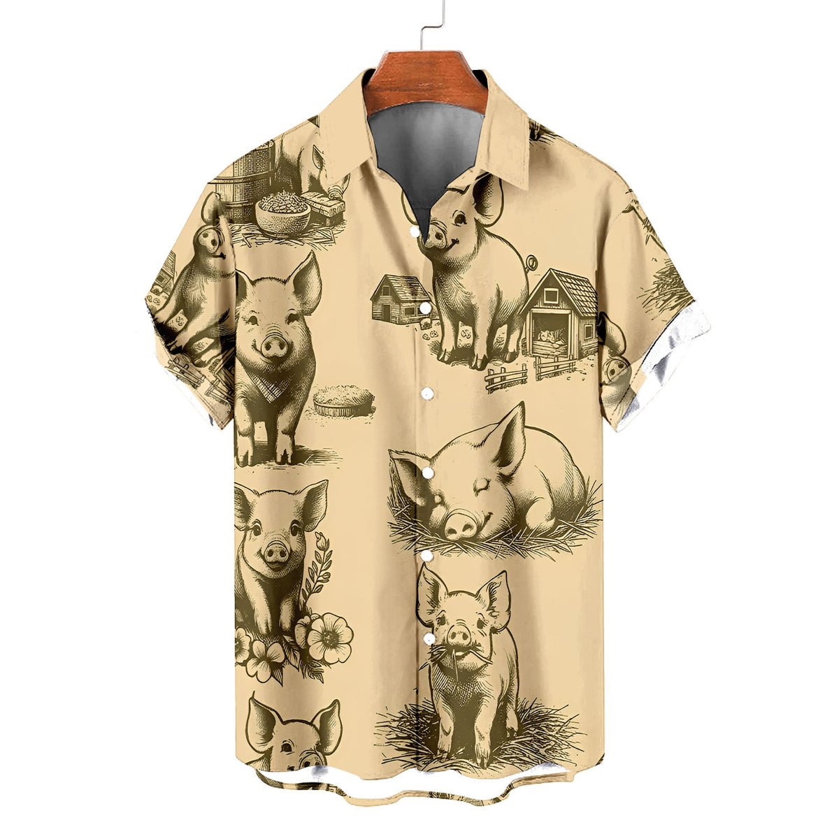 Pig Hawaiian Shirt – Cute Vintage Farm Pig Sketch Aloha Button Down | Funny Pig Lover Gift Men Women