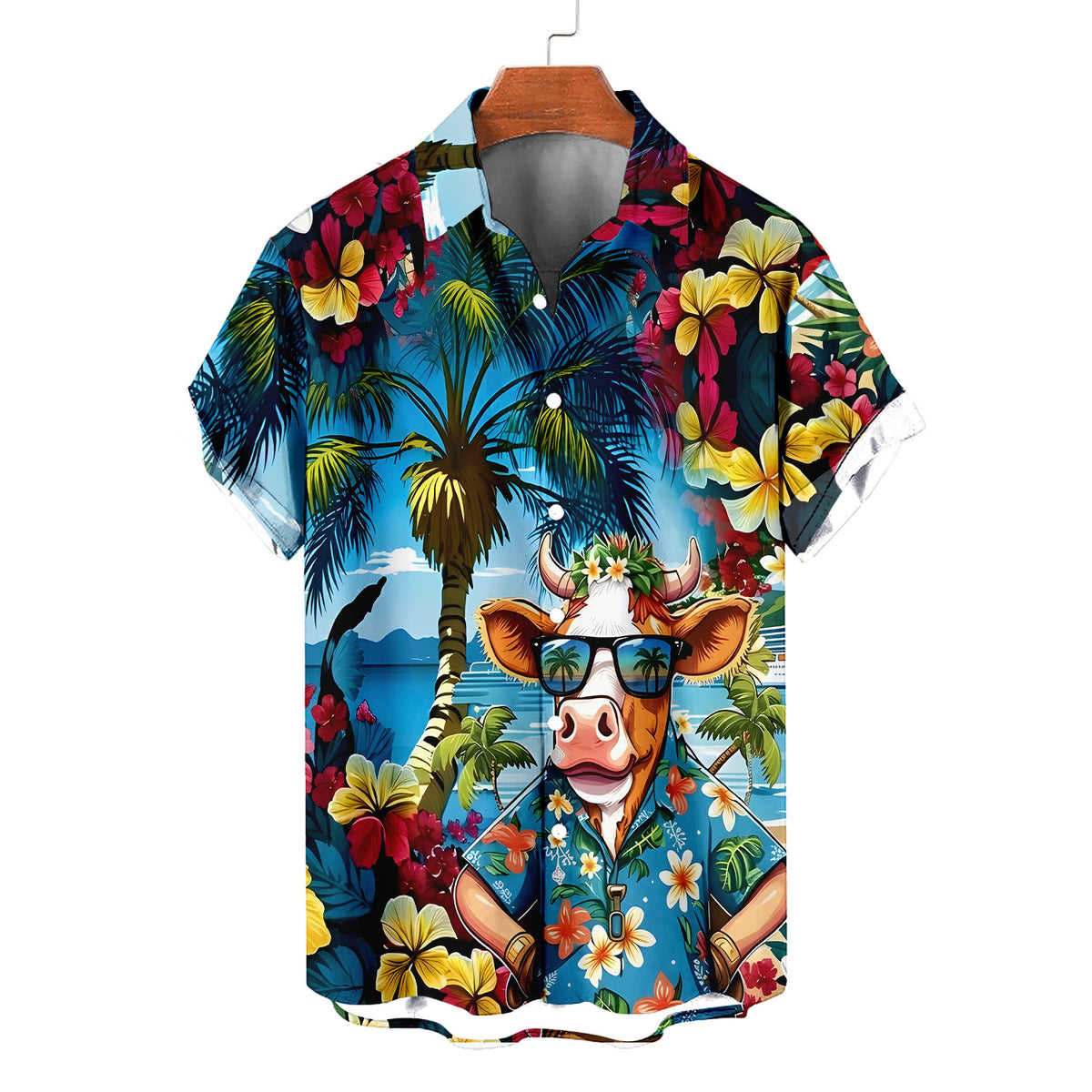 Funny Cow Hawaiian Shirt – Cool Cow Wearing Aloha Shirt Tropical Beach | Cute Cow Lover Gift Men Women