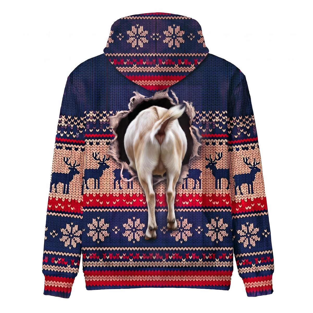 Goat Christmas Hoodie | Funny Santa Goat Faux-Knit Print Hoodie | Farm Animal Christmas Gift