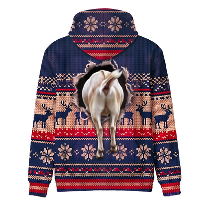 Goat Christmas Hoodie | Funny Santa Goat Faux-Knit Print Hoodie | Farm Animal Christmas Gift