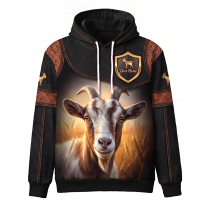 3D Print Goat Ranch Hoodie (Faux Leather Design) - Custom Name & Farm Name Western Style Hoodie