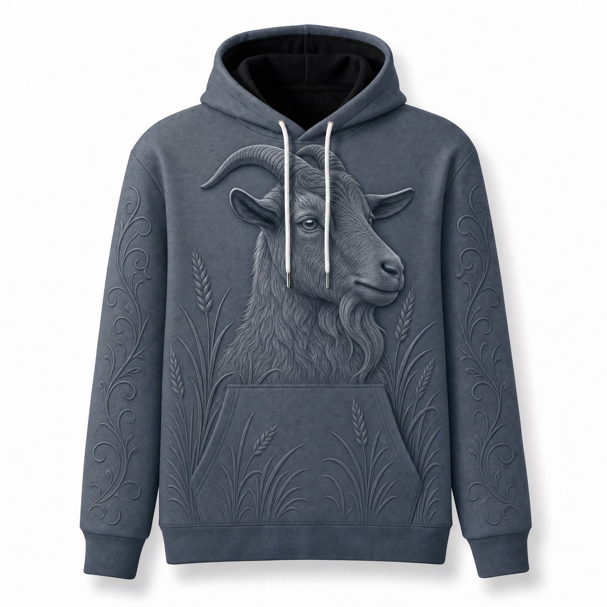 Goat Hoodie – Rustic Farm 3D Effect All-Over Print Unisex Pullover, Slate Gray, Goat Lover Gift
