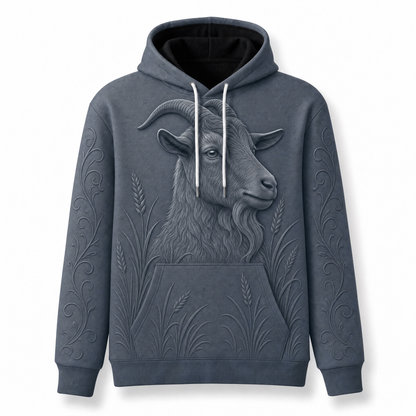 Goat Hoodie – Rustic Farm 3D Effect All-Over Print Unisex Pullover, Slate Gray, Goat Lover Gift