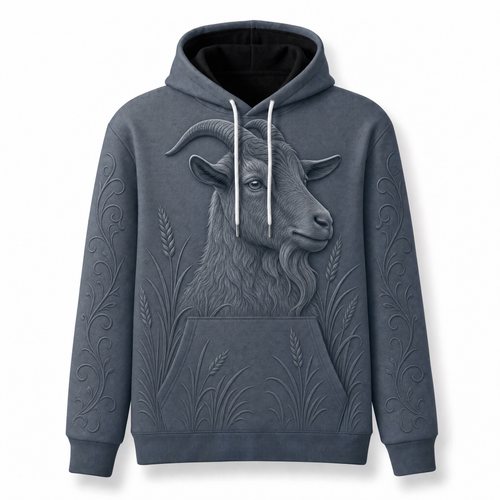 Goat Hoodie – Rustic Farm 3D Effect All-Over Print Unisex Pullover, Slate Gray, Goat Lover Gift