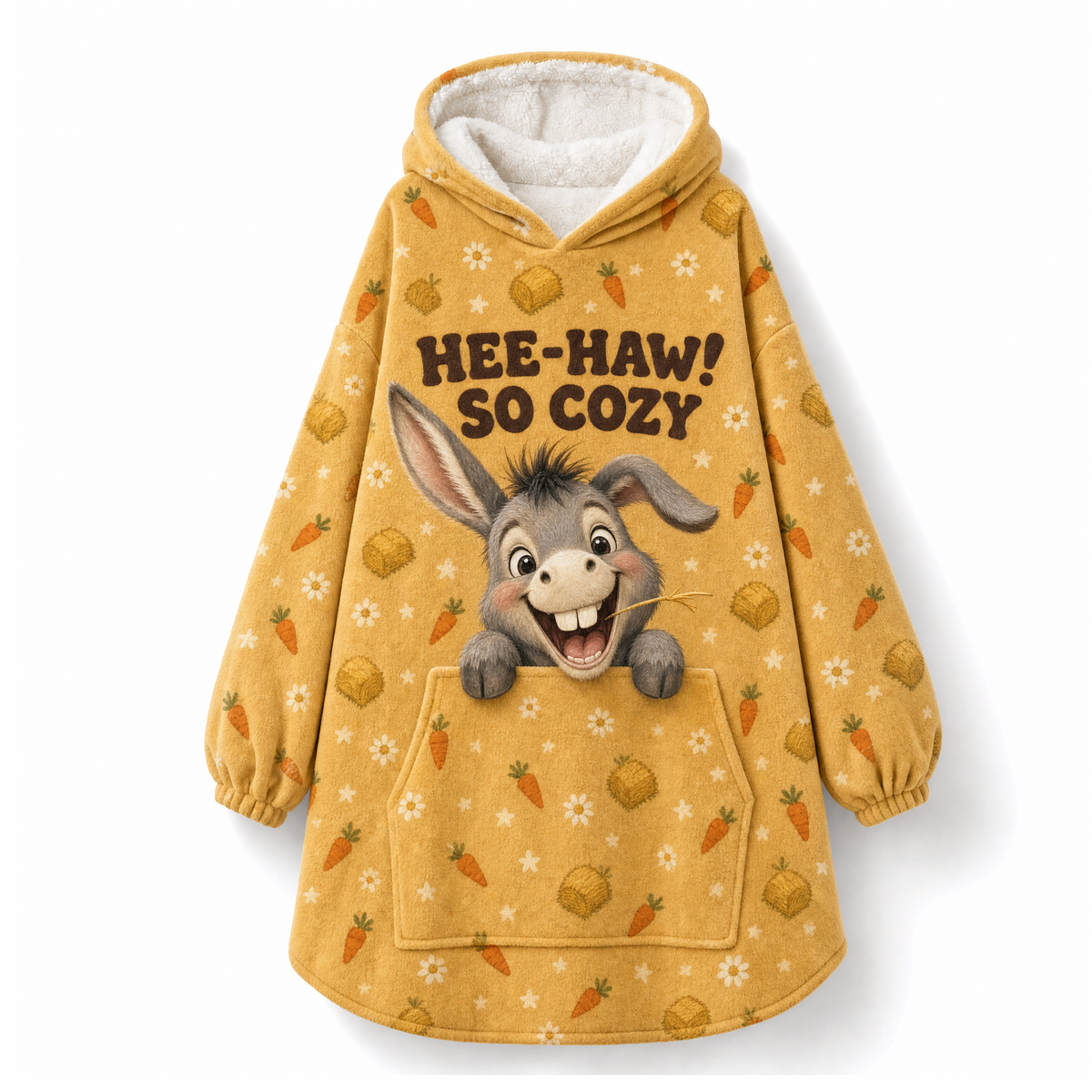 Hee-Haw! So Cozy Donkey Hoodie Blanket – Funny Farm Animal Print, Sherpa Lined, Adult & Kids