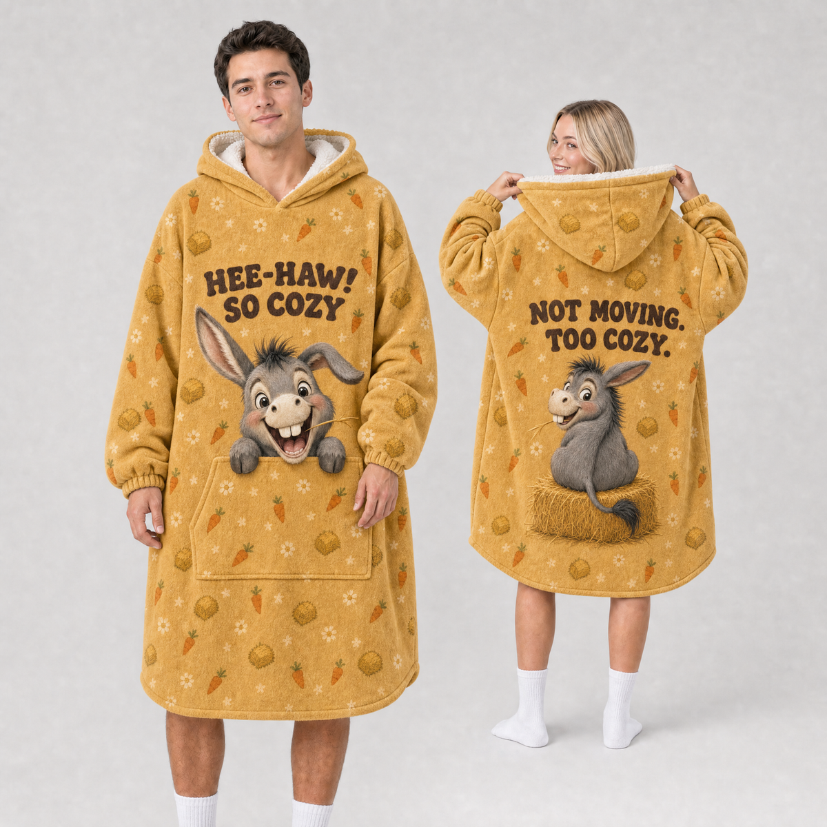 Hee-Haw! So Cozy Donkey Hoodie Blanket – Funny Farm Animal Print, Sherpa Lined, Adult & Kids