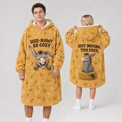 Hee-Haw! So Cozy Donkey Hoodie Blanket – Funny Farm Animal Print, Sherpa Lined, Adult & Kids