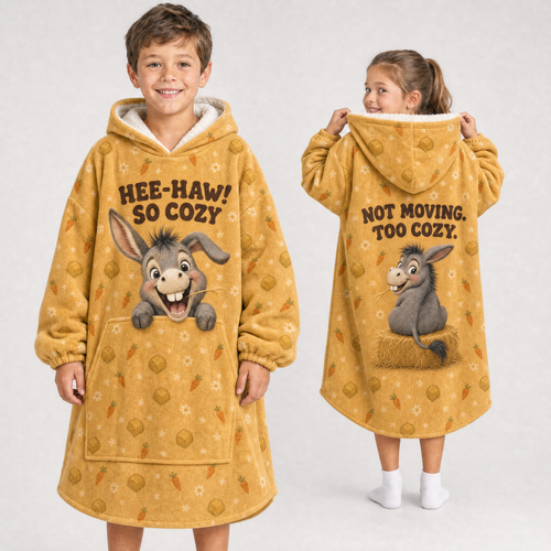 Hee-Haw! So Cozy Donkey Hoodie Blanket – Funny Farm Animal Print, Sherpa Lined, Adult & Kids