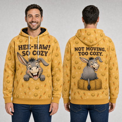 Hee-Haw So Cozy Donkey Hoodie – Not Moving Too Cozy Back Print, Funny Donkey Lover Gift, Unisex