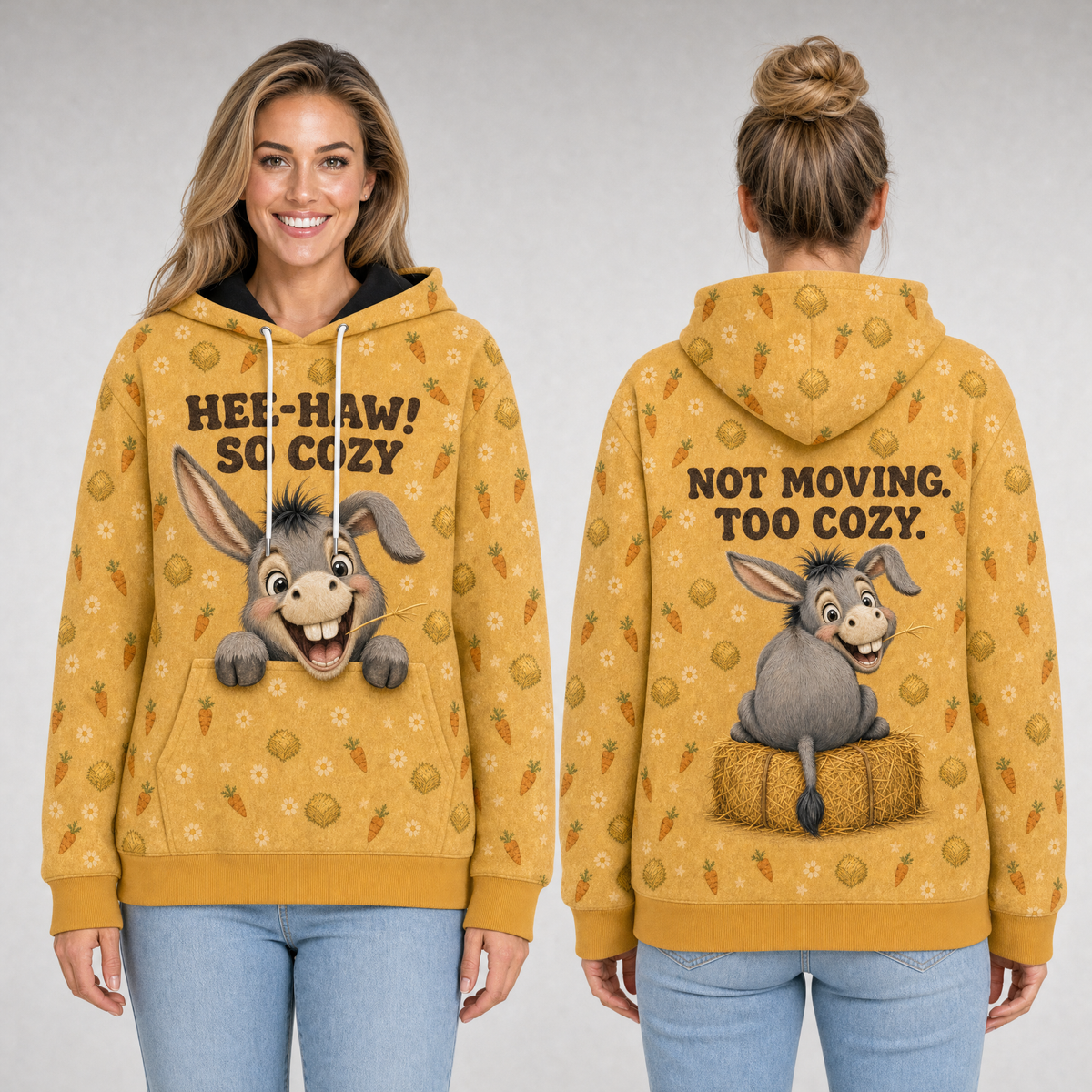 Hee-Haw So Cozy Donkey Hoodie – Not Moving Too Cozy Back Print, Funny Donkey Lover Gift, Unisex