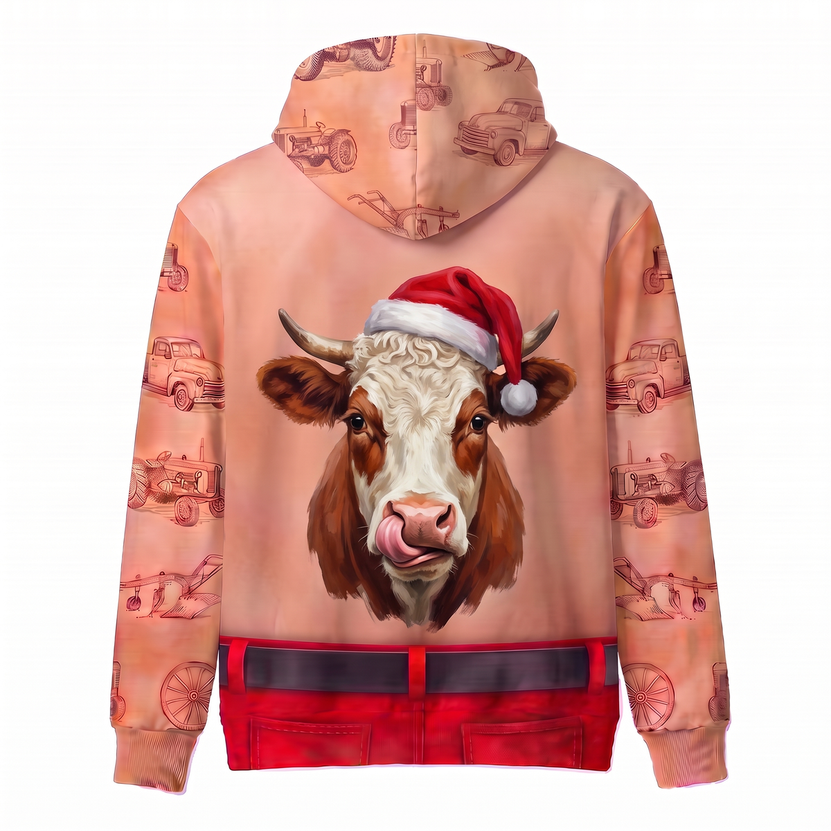 Funny Santa Hereford Cattle Hairy Belly Hoodie - Custom Name Cow Christmas Hoodie