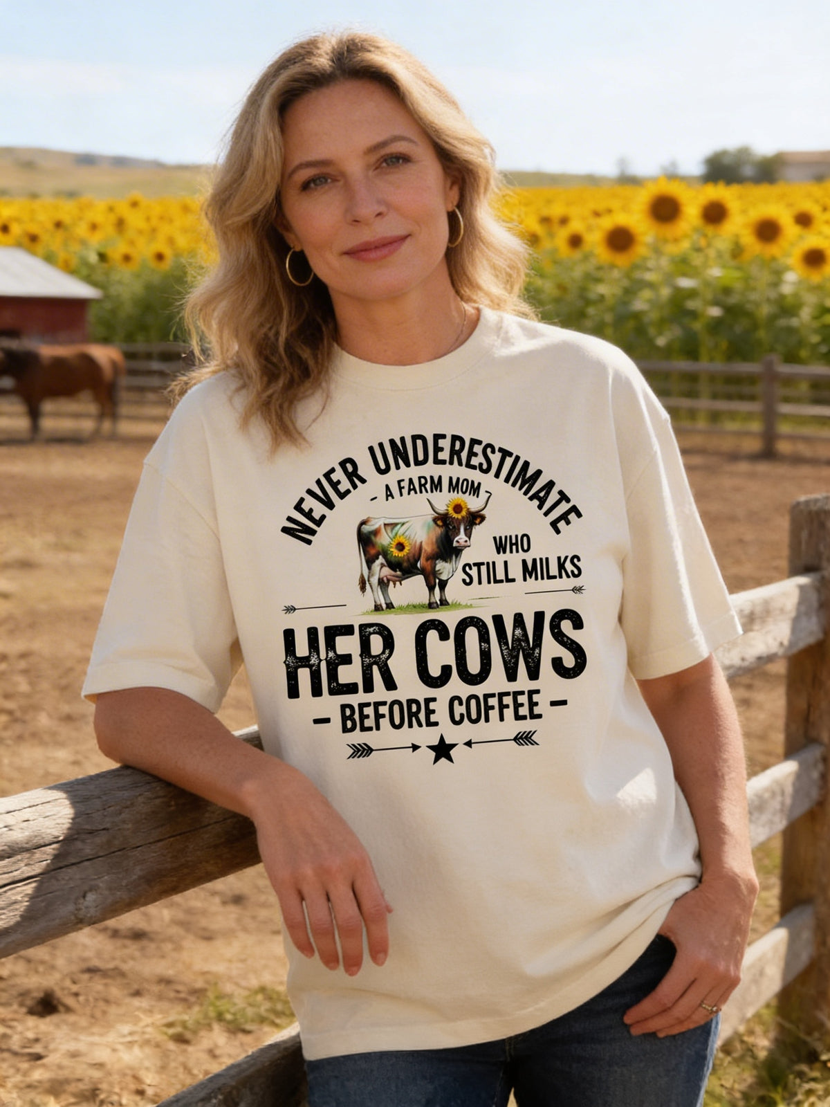 Never Underestimate A Farm Mom Who Still Milks Her Cows Before Coffee Shirt - Funny Farmer Gift For Women