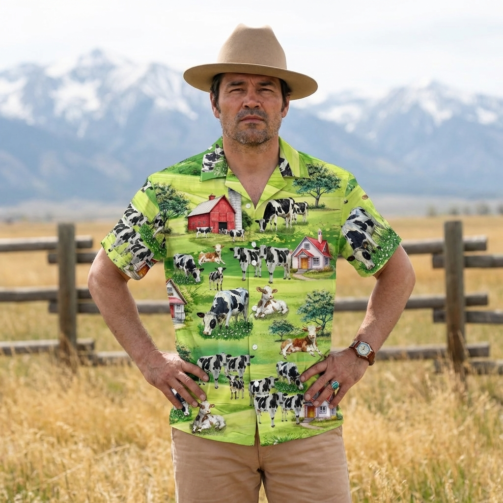 Cow Farm Hawaiian Shirt – Grazing Cows Aloha