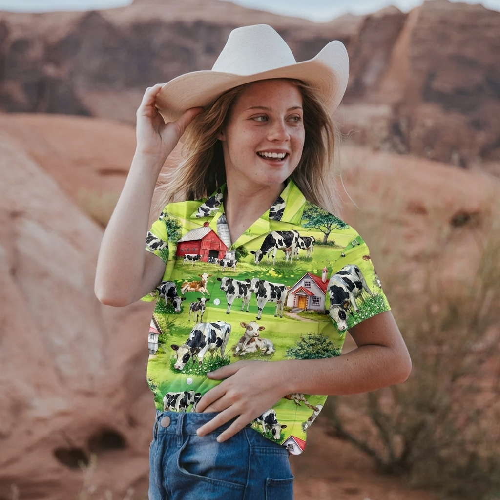 Cow Farm Hawaiian Shirt – Grazing Cows Aloha