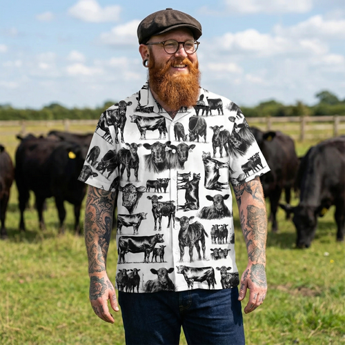Black Angus Cattle Pattern Hawaiian Shirt