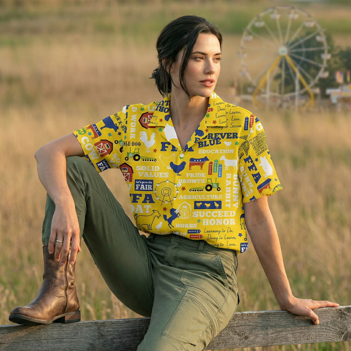 American Farm Slogan Chest Pocket Hawaiian Shirt