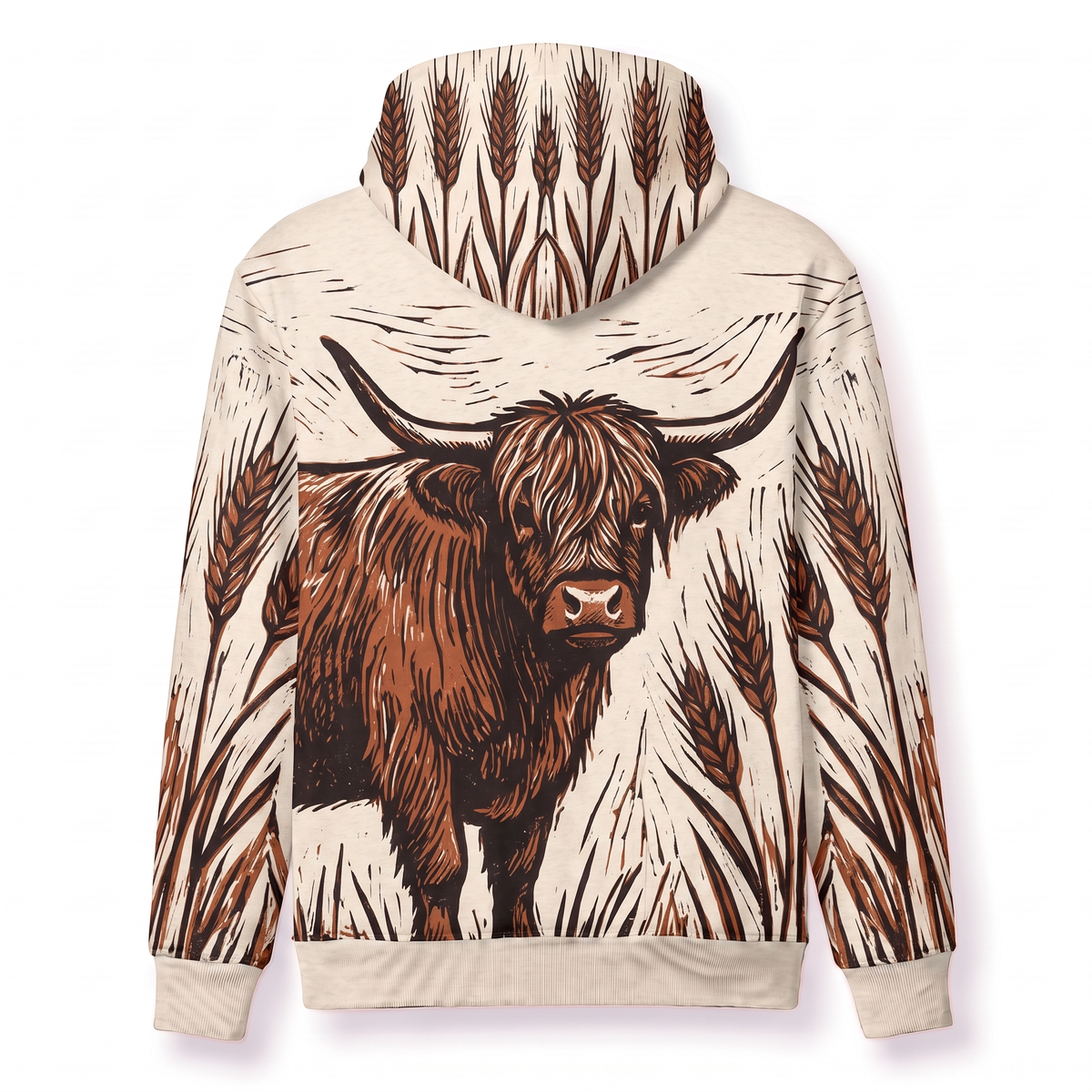 Highland Cow Woodcut Hoodie | Vintage Farmhouse Barn Sweatshirt | Rustic Farm Gift