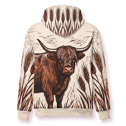 Highland Cow Woodcut Hoodie | Vintage Farmhouse Barn Sweatshirt | Rustic Farm Gift