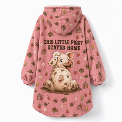 Hogging The Blanket Pig Hoodie Blanket – This Little Piggy Stayed Home, Sherpa Lined, Adult & Kids
