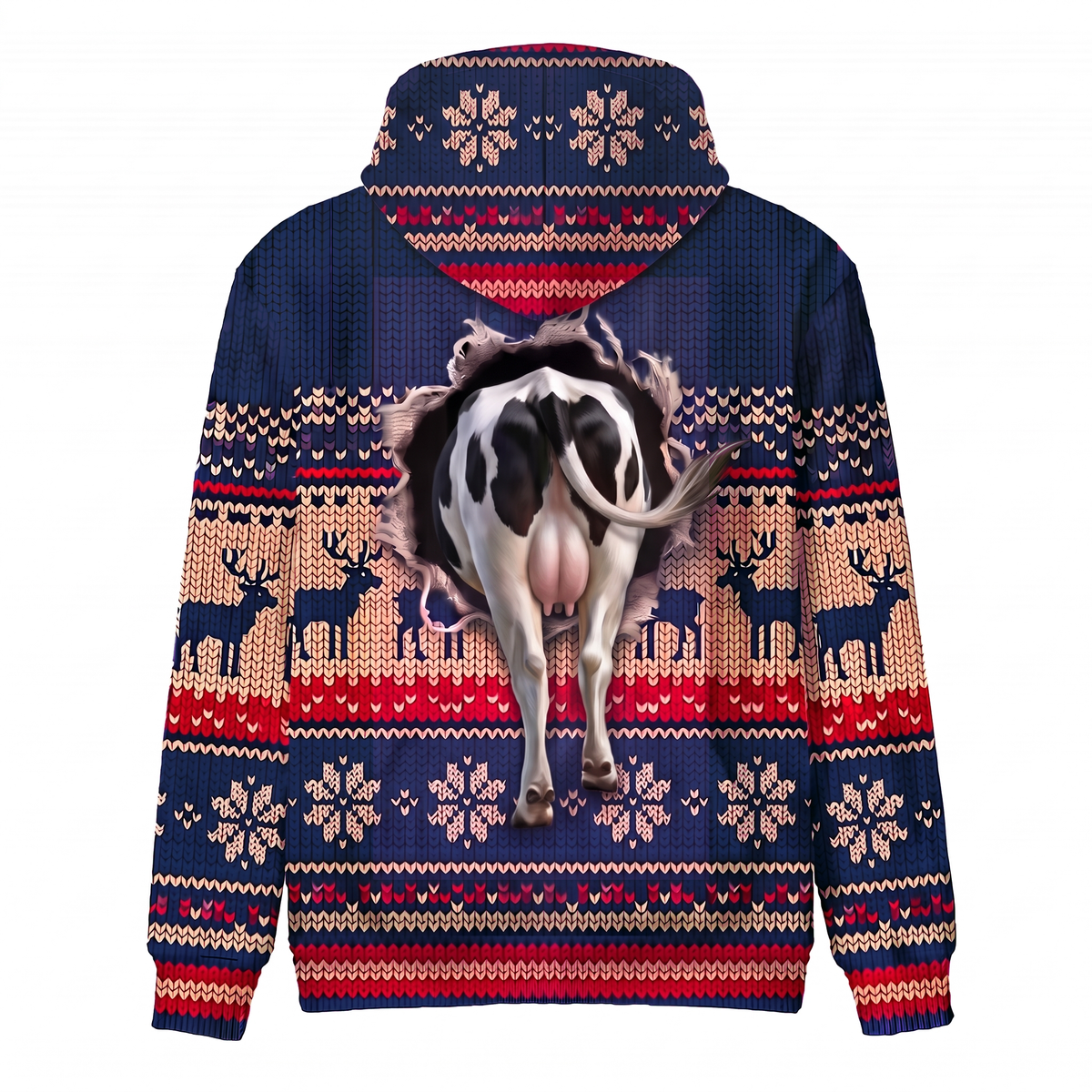 Holstein Cow Christmas Hoodie | Funny Santa Cow Faux-Knit Print Hoodie | Farm Animal Christmas Gift