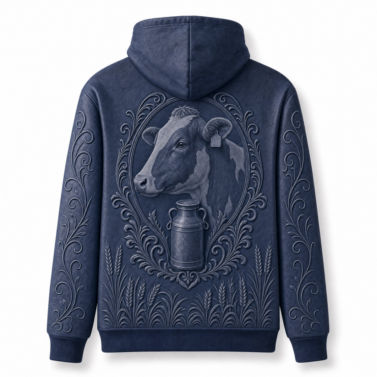 Holstein Cow Hoodie – Dairy Farm 3D Effect All-Over Print Unisex Pullover, Navy, Dairy Cow Lover Gift