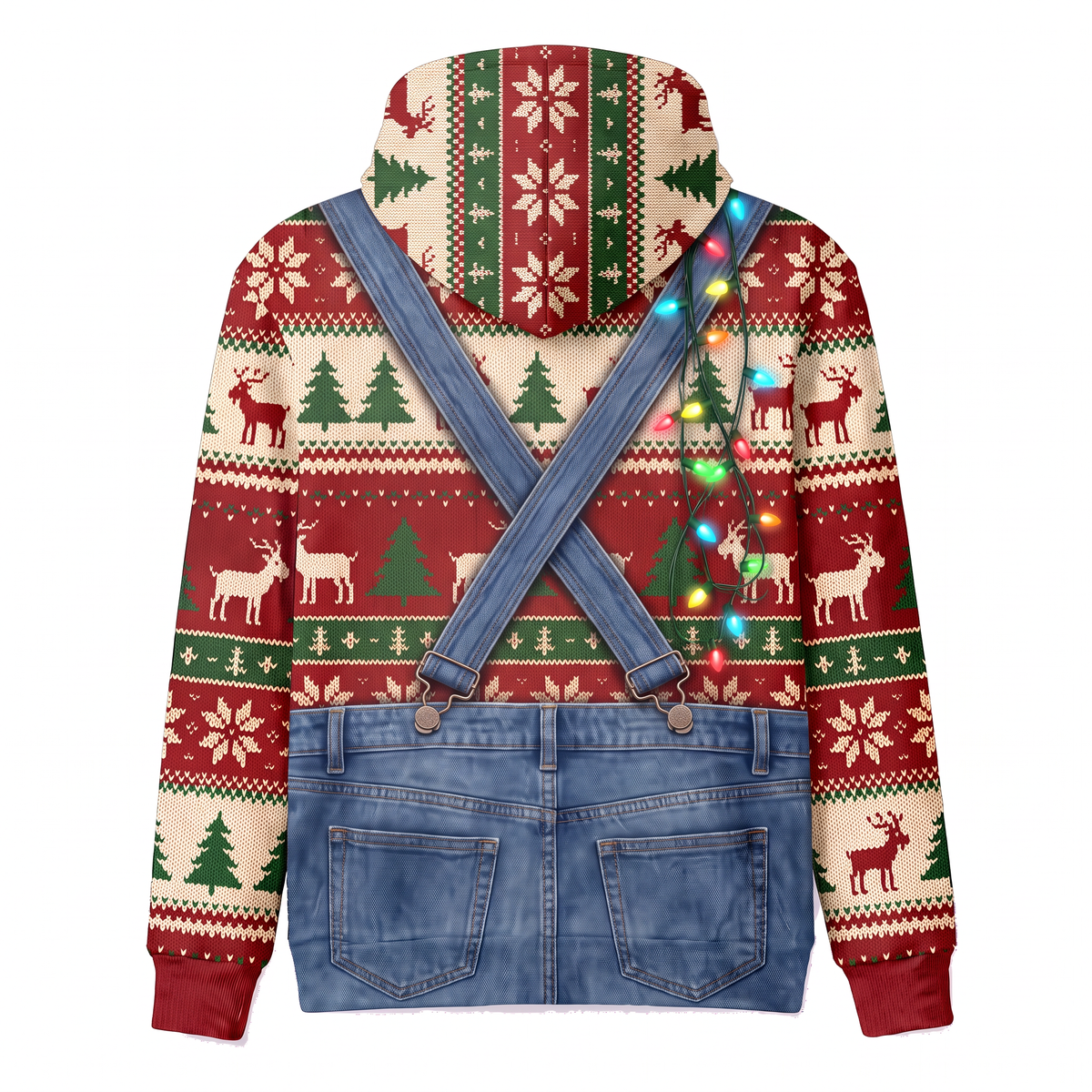 Funny Horse Christmas Hoodie - Santa Horse Overalls Ugly Christmas Sweater Style