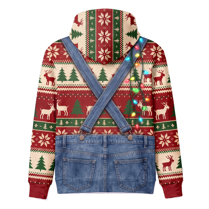 Funny Horse Christmas Hoodie - Santa Horse Overalls Ugly Christmas Sweater Style