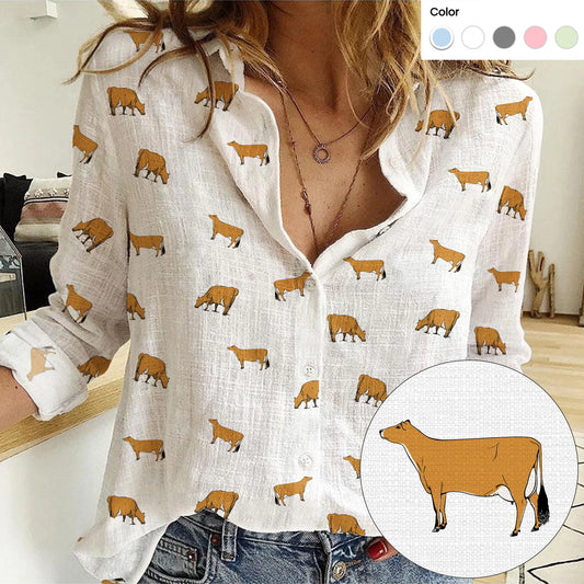 Jersey Cow Icon Pattern Women Casual Shirts For Farmers