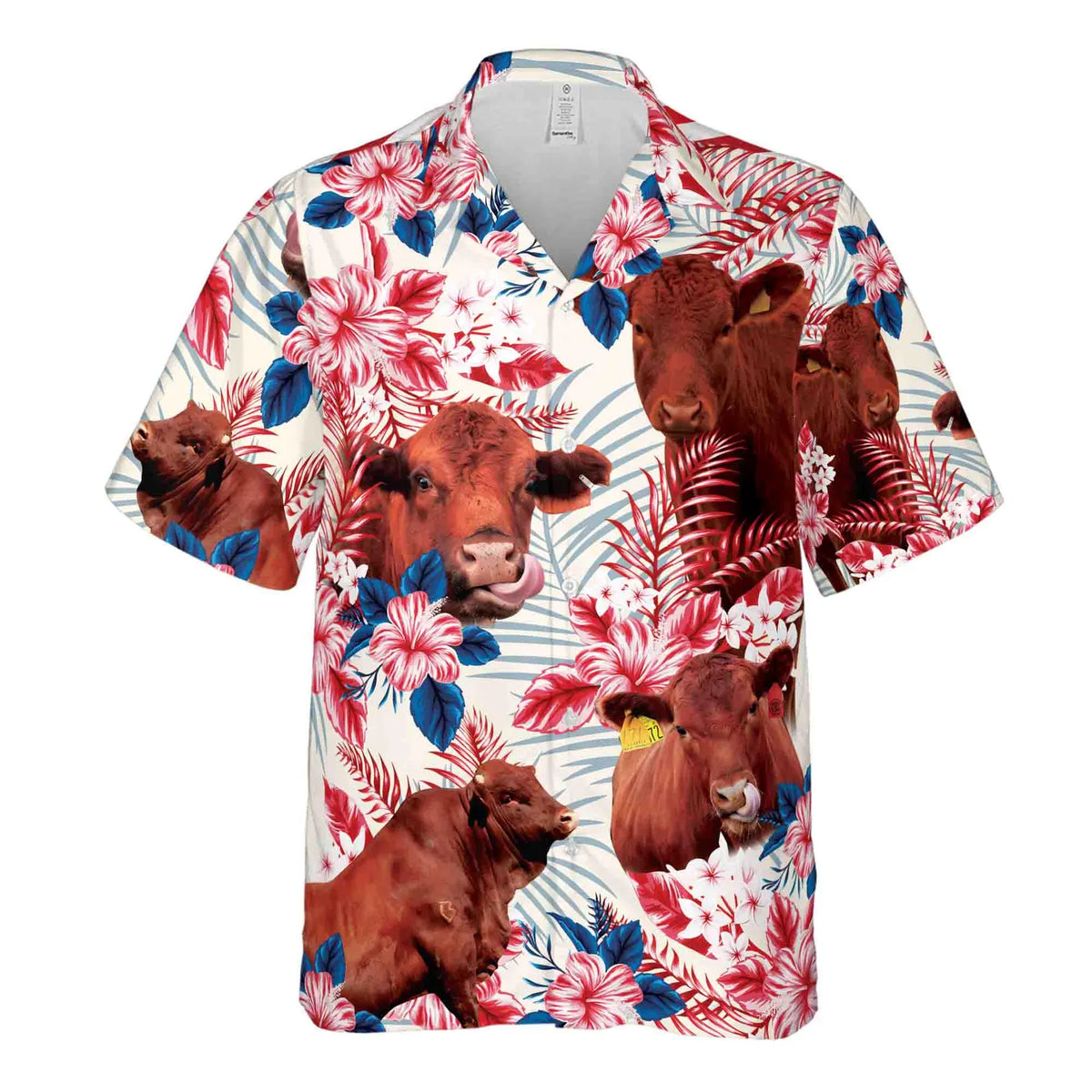 Red Angus Cattle American Flag Hawaiian Shirt for Men - Patriotic Farm Rancher Gift