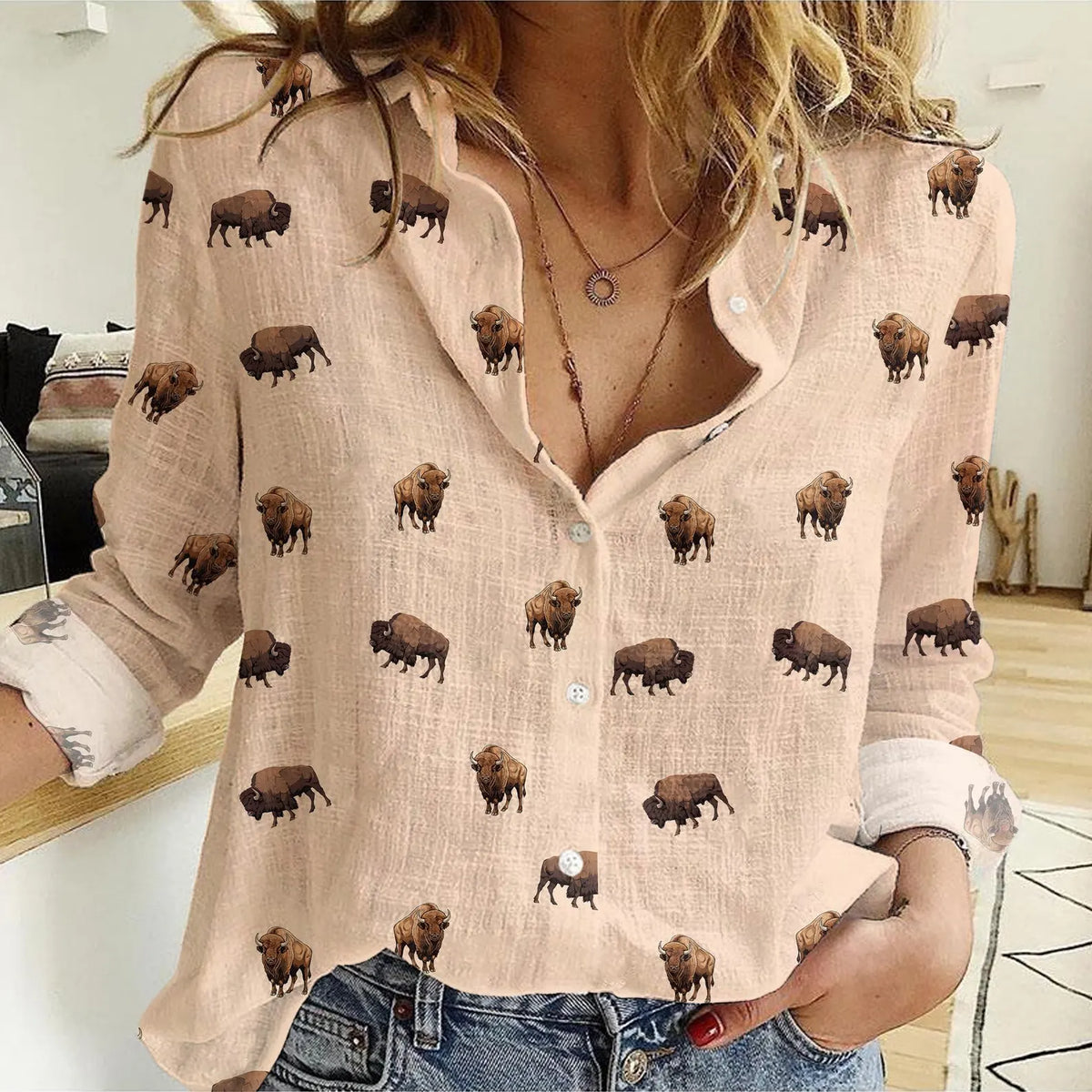 American Buffalo Icon Pattern Women Casual Shirts