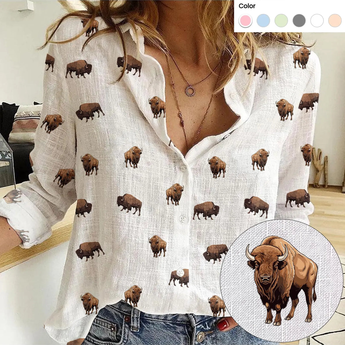 American Buffalo Icon Pattern Women Casual Shirts