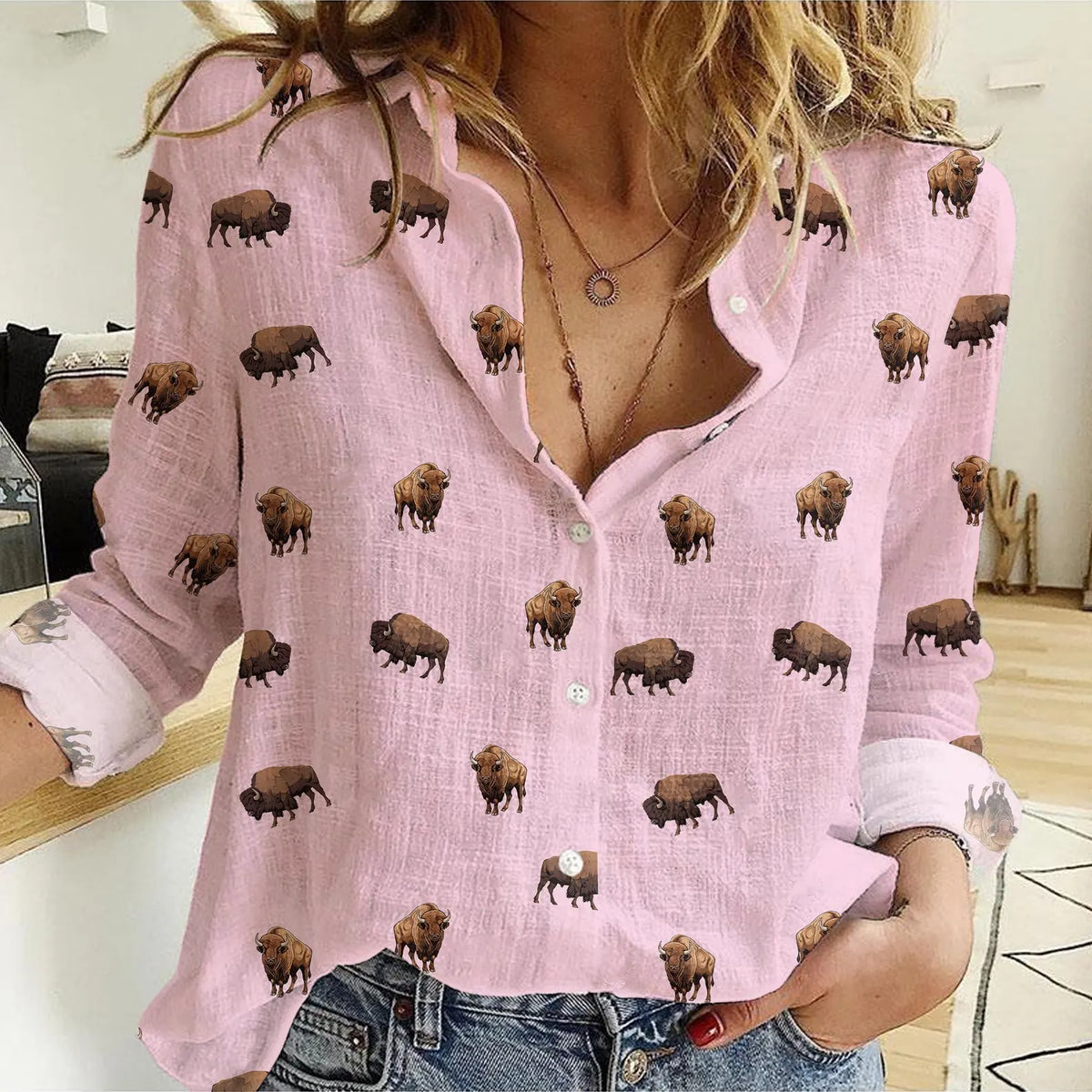 American Buffalo Icon Pattern Women Casual Shirts