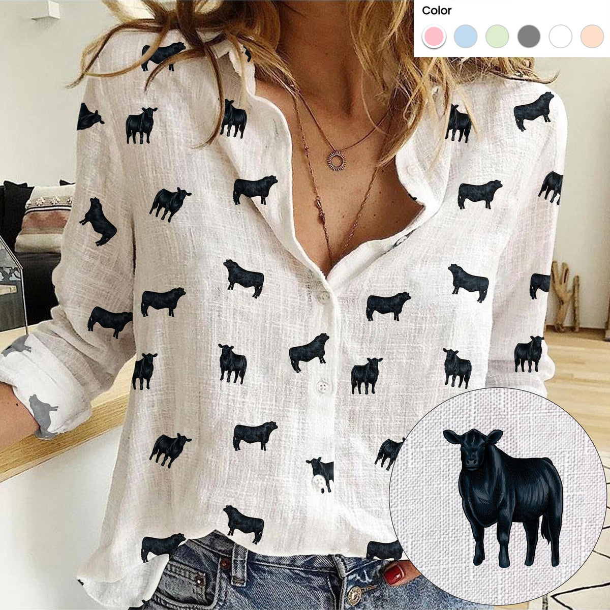 Brangus Cattle Icon Pattern Women Casual Shirts For Farmers