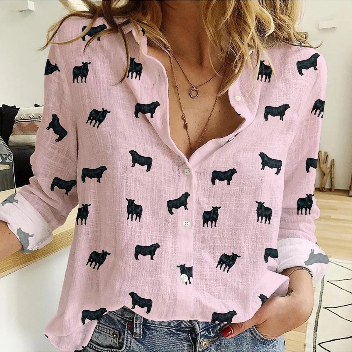Brangus Cattle Icon Pattern Women Casual Shirts For Farmers