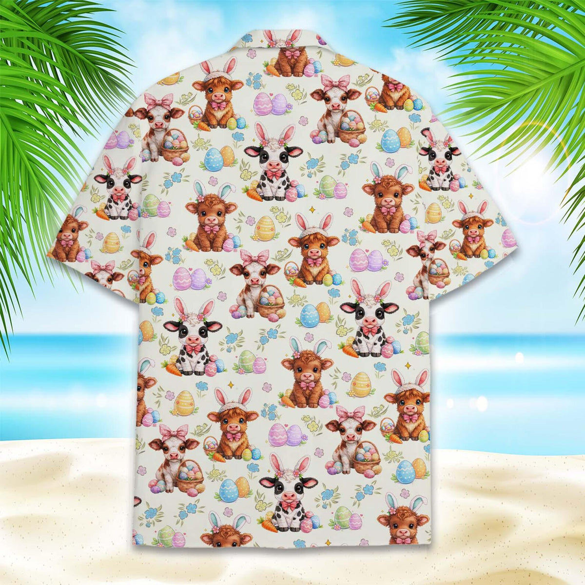 Easter Farm Hawaiian Shirt – Baby Highland Cow Pig Easter Eggs Bunny Ears Aloha | Easter Farm Gift Women