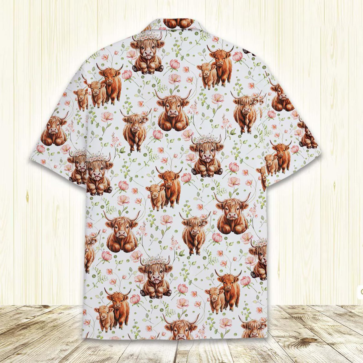 Baby Highland Cow Hawaiian Shirt – Cute Watercolor Floral Highland Cow Aloha Button Down | Highland Cow Mom Gift