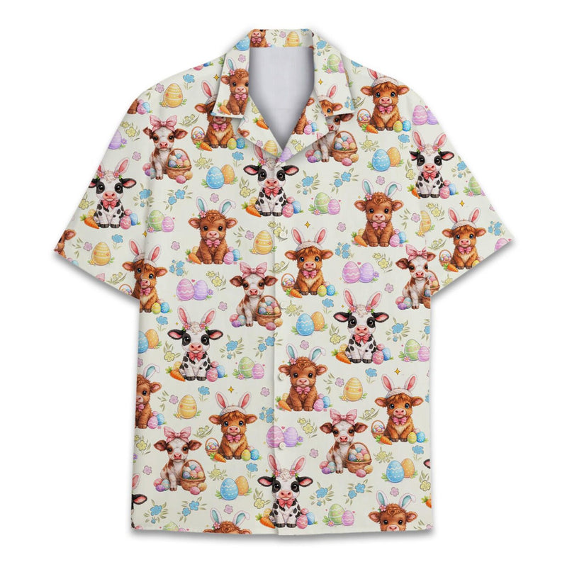Easter Farm Hawaiian Shirt – Baby Highland Cow Pig Easter Eggs Bunny Ears Aloha | Easter Farm Gift Women