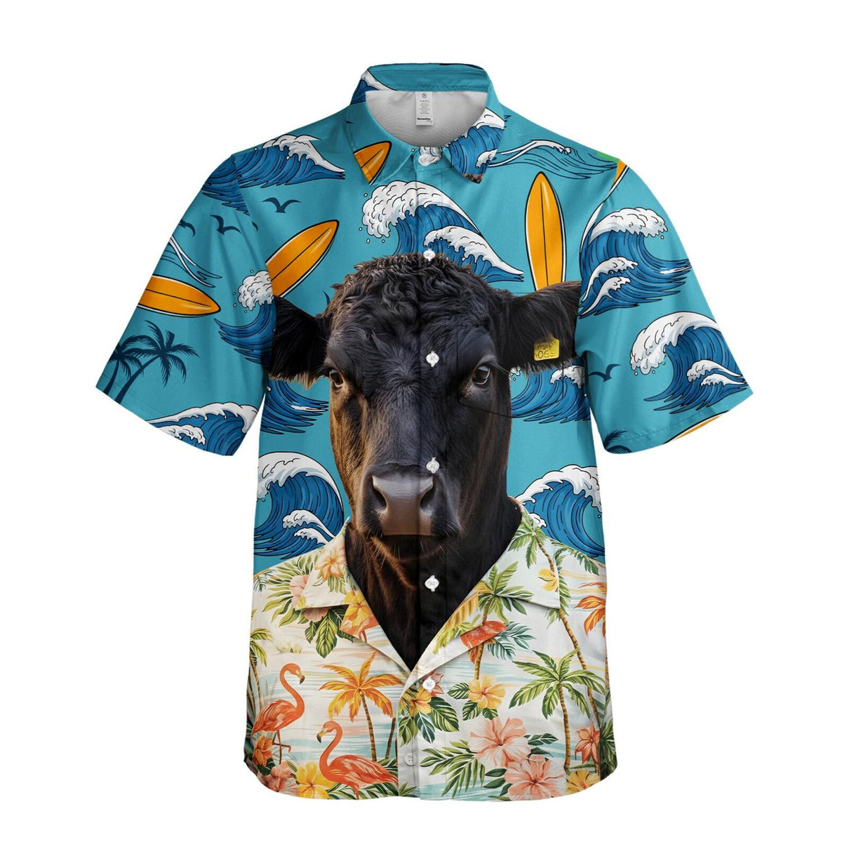 Black Angus Cattle Tropical Hawaiian Shirt for Men - Surf Beach Cow Farm Aloha Shirt