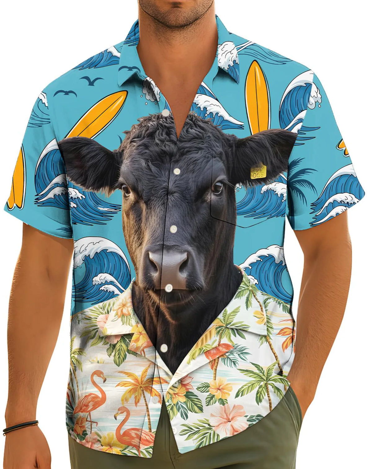Black Angus Cattle Tropical Hawaiian Shirt for Men - Surf Beach Cow Farm Aloha Shirt