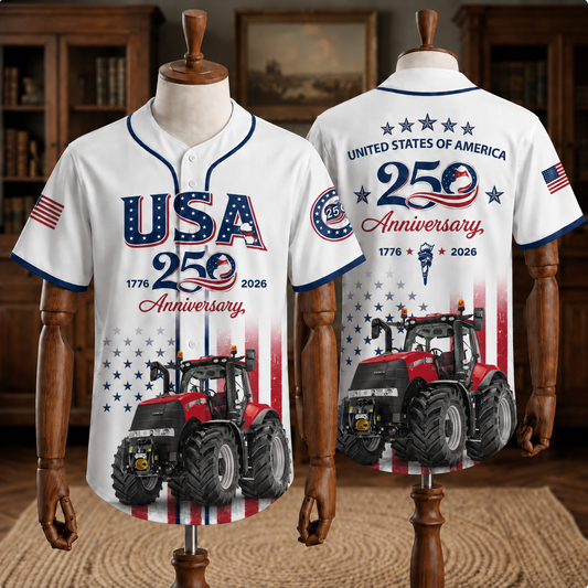 Red Tractor Baseball Jersey for Men, USA Patriotic American Flag Farmer Jersey Shirt, Farm Lover Gift