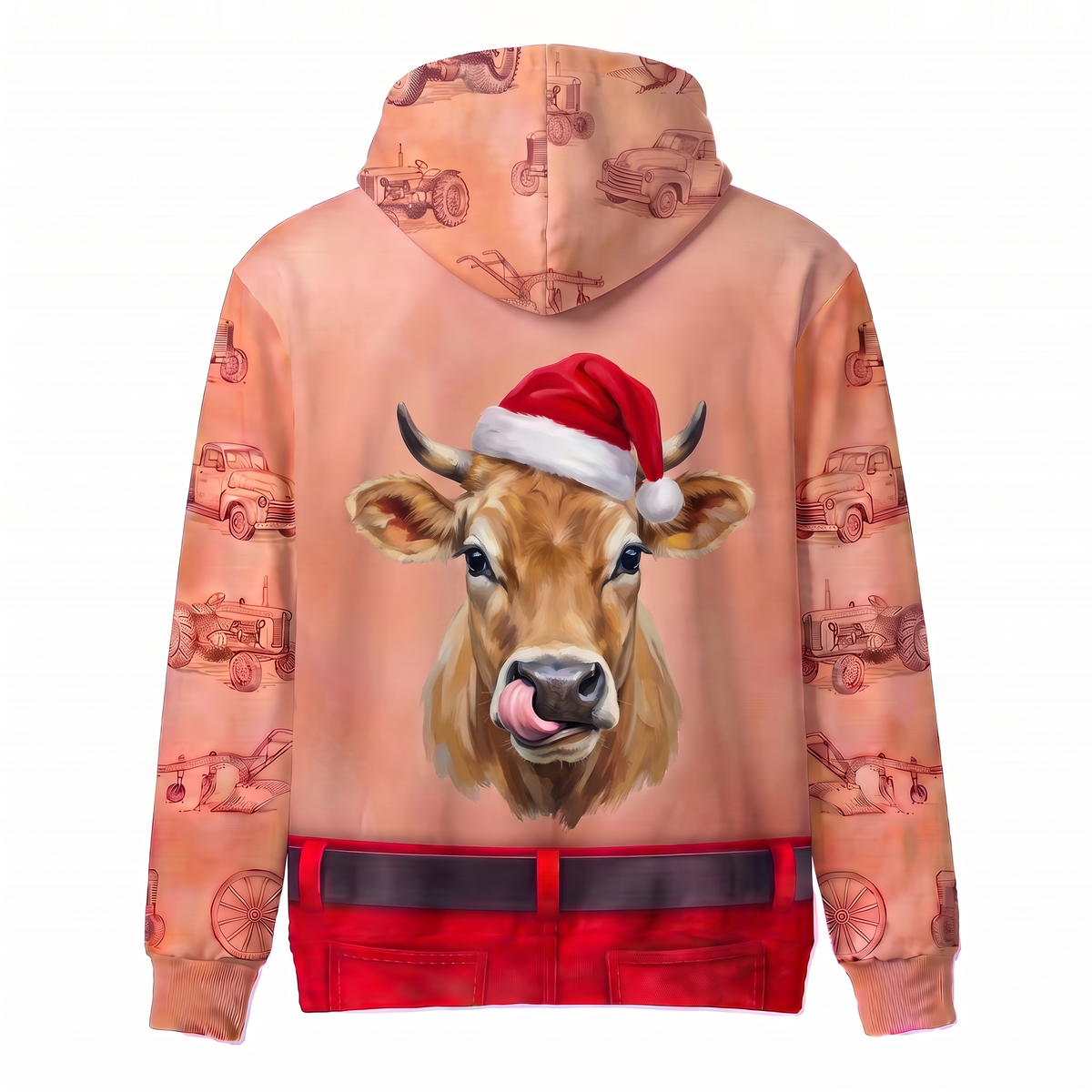 Funny Santa Jersey Cow Hairy Belly Hoodie - Custom Name Cow Christmas Hoodie